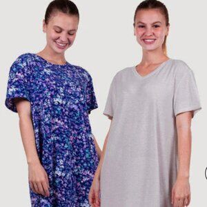Women's Over-Sized Sleep Shirts by Natori  2 Pack  Blue Floral/Gray Size Med NWT